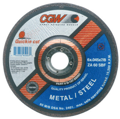 CGW Cut-Off Wheel, Type 1, 4 1/2 in Dia, .035 in Thick, 60 Grit Alum. Oxide