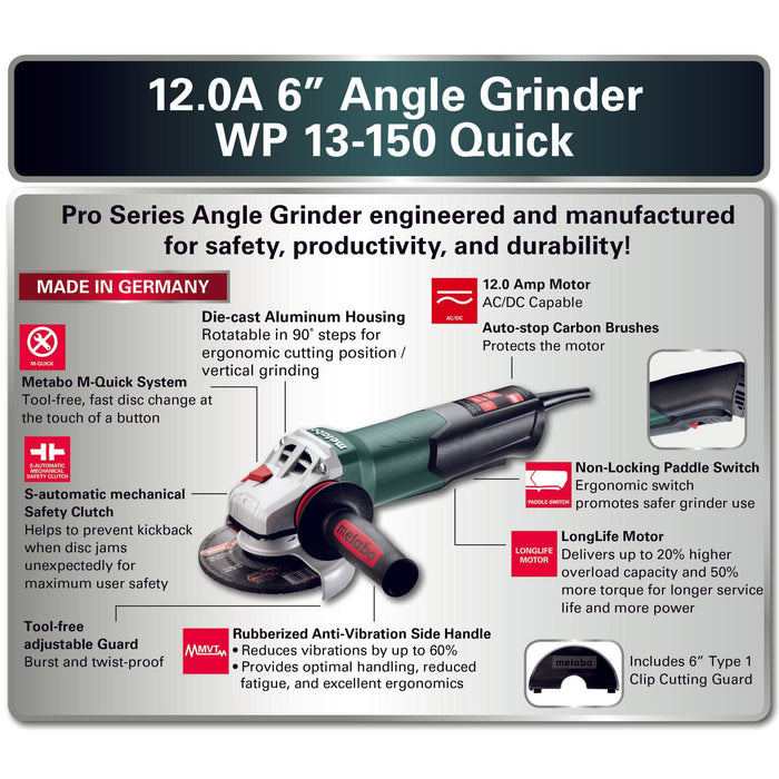 Metabo WP 13-150 Quick 6" Angle Grinder - 603633420