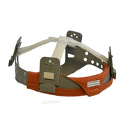Weldas SWEATSOpad 20-3200V air-cushioned sweatband on metal hard hat suspension harness, orange terry