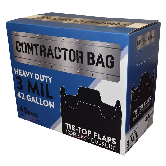 CB4230XK All-Pro Contractor Clean-Up Bags, 42 Gal, 3mil Black Tie-Top