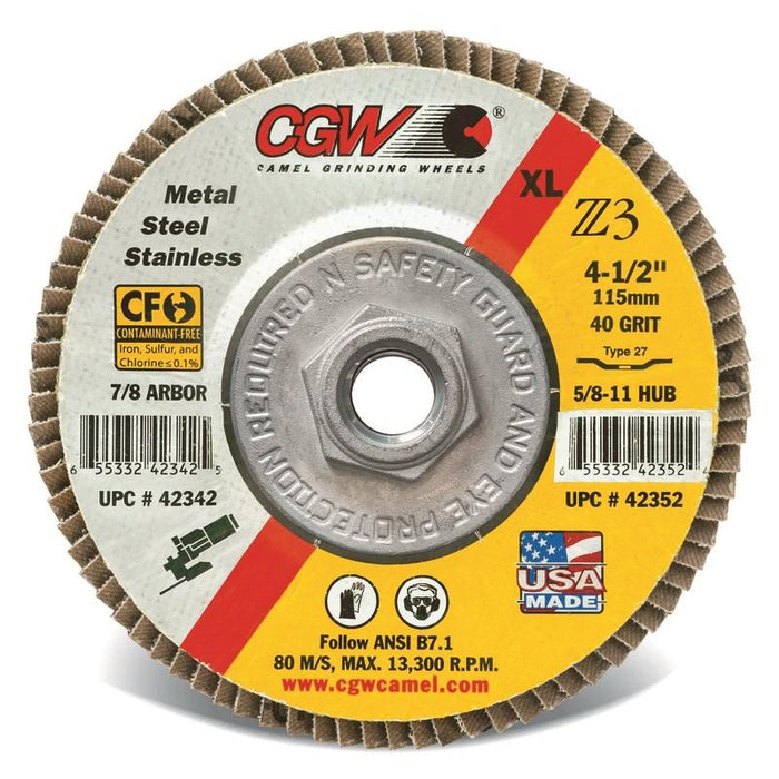 42315 CGW Premium Zirconia Flap Discs, 4-1/2" x 5/8-11 T27, 80 Grit, 10/box