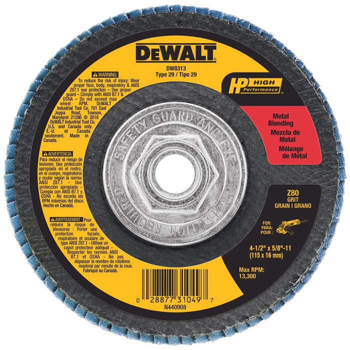 DW8313 DeWalt Flap Disc,4-1/2"x5/8"-11 80 GRT Zirconia T29 Flap Disc