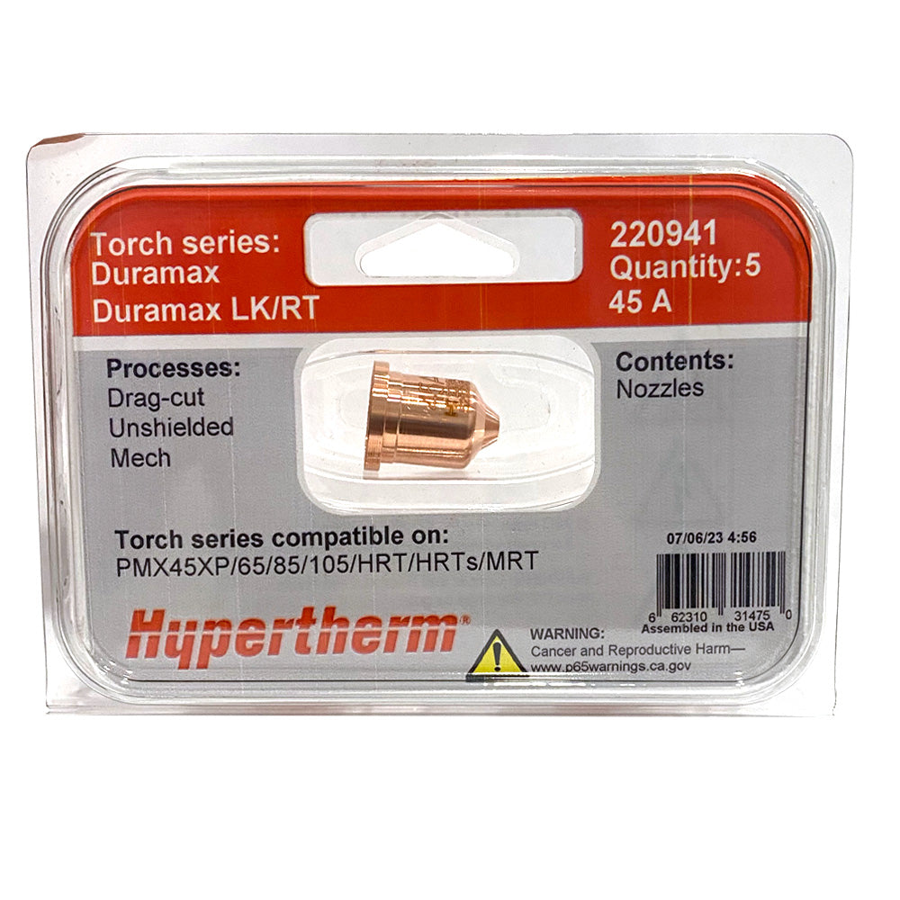 HYPERTHERM 220941 Drag Cutting Nozzles 45 AMP (5 per pkg) – Weld