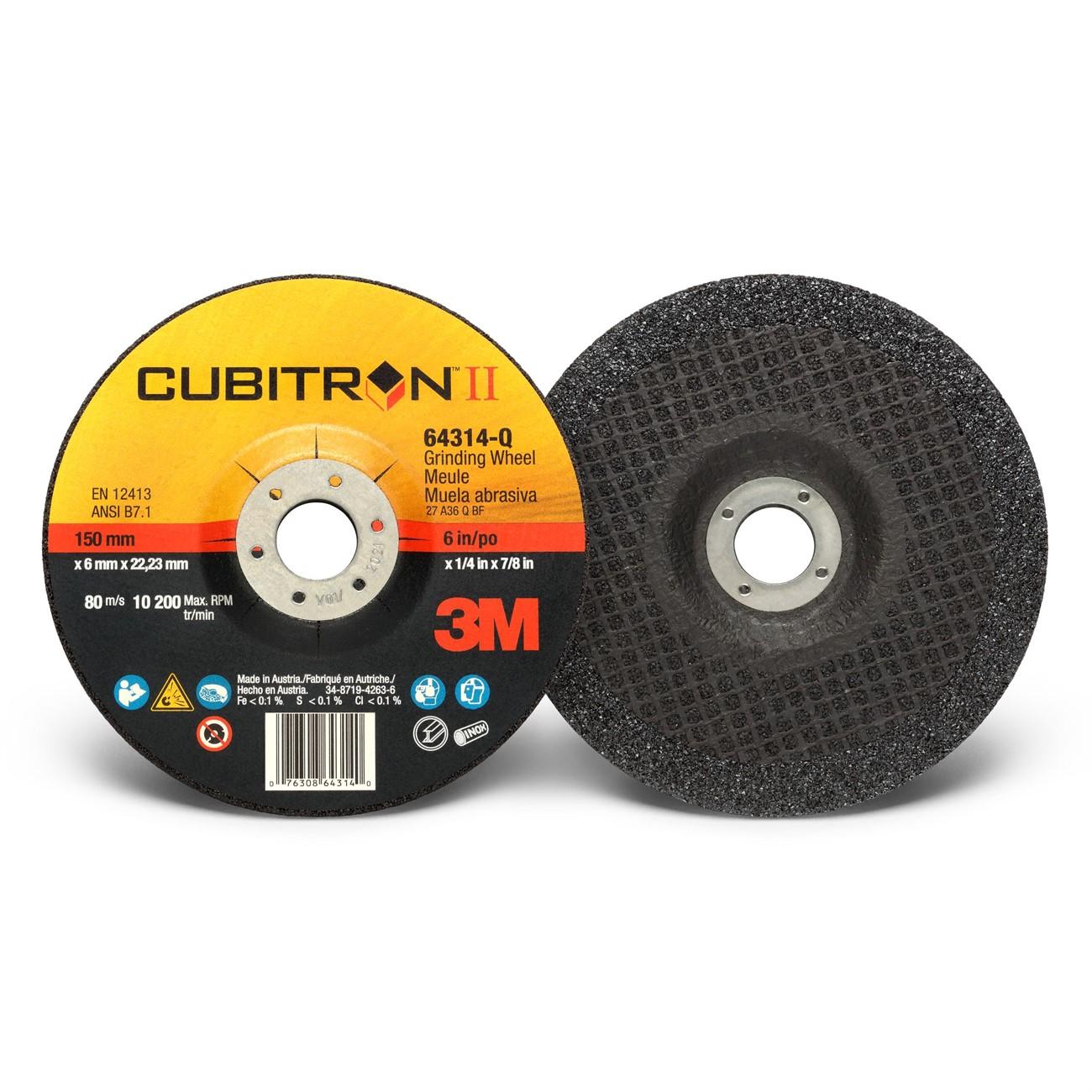 7100094061 3M™ Cubitron™ II Wheel, Depressed Center, Right Angle, 6 Inch Dia