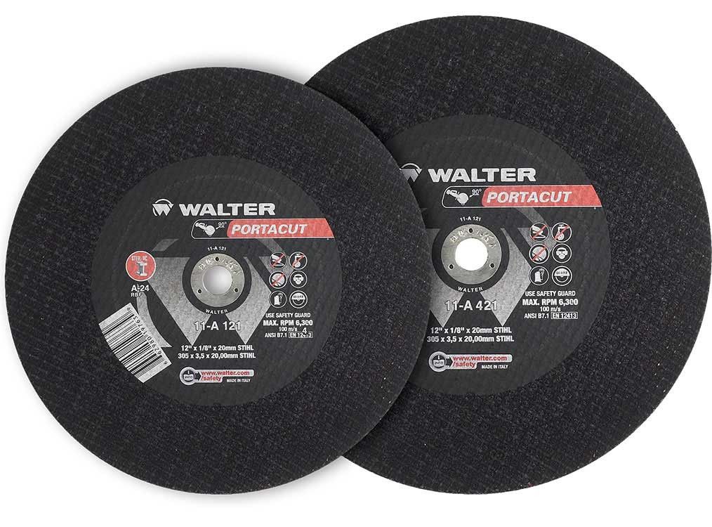 Walter 11A143 Portacut A24 14x1/8x1in cut-off wheel pair, black abrasive discs max RPM 6300 for steel