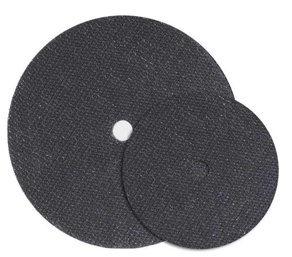 Walter 07Q060 Quick-Step interface pad 6", flat round black hook-and-loop discs in two sizes shown, grinder interface pad