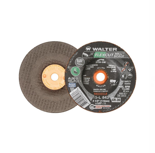Walter 4.5 in. 36 Grit Spin-On Flexcut Mill Scale Wheel (15L843)