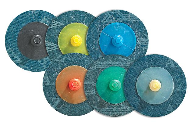 Walter 04D305 Twist TopCut 3" 50-grit sanding discs, blue abrasive surface, chevron texture, quick-change twist-lock mounts