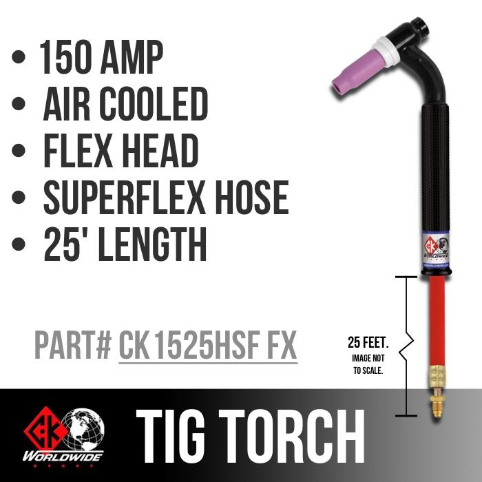 CK Worldwide | TIG Torch #17 - 3 Series Flex Head (Gas Cooled) (CK1525HSF FX) W/ 25ft. Super Flex Cable