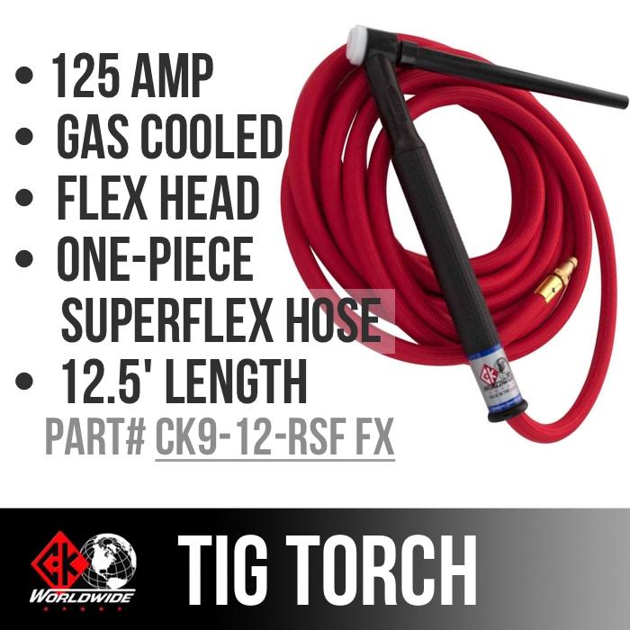 CK Worldwide | TIG Torch #9  - 2 Series Flex Head (Gas Cooled) (CK9-12-RSF FX) W/ 12.5ft. Super Flex Cable