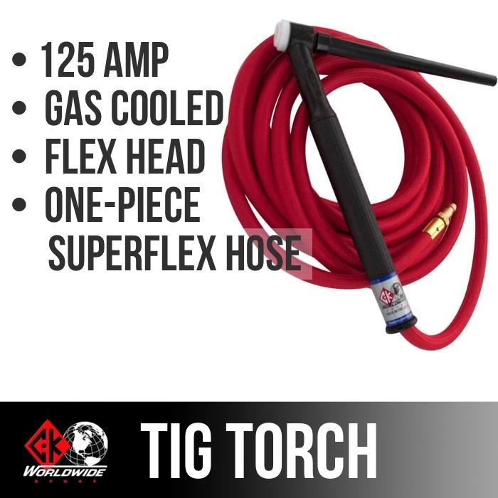 CK Worldwide | TIG Torch #9 - 2 Series Flex Head (Gas Cooled) (CK9-25-RSF FX) W/ 25 ft. Super Flex Cable