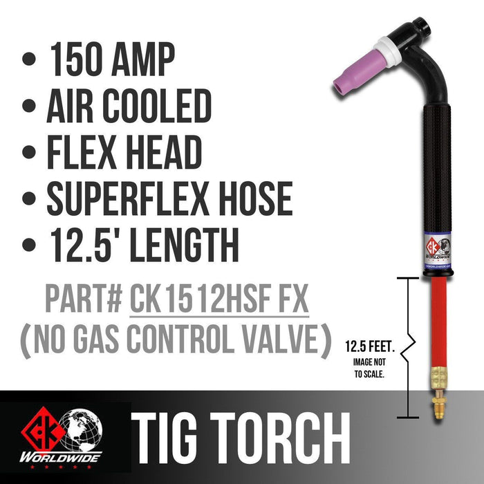 CK Worldwide TIG Torch #17 - 3 Series Flex Head (Gas Cooled) (CK1512HSF FX) w/ 12.5' Super Flex Hose