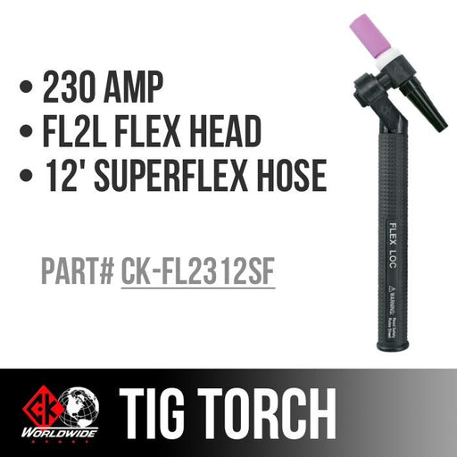 CK Worldwide TIG Torch FL230 - Water Cooled 2 Series (CK-FL2312SF) w/ 12.5' Super Flex Hose
