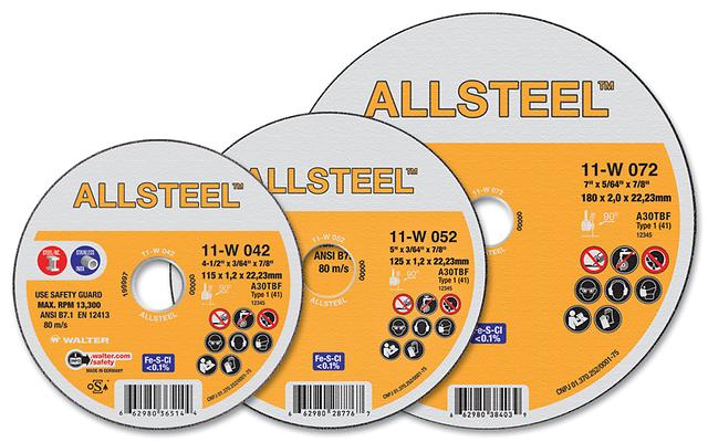 Walter 11W072 ALLSTEEL T1 cut-off wheel 7" x 3/64" x 7/8", A30TBF, orange label, steel and stainless, cut-off wheel